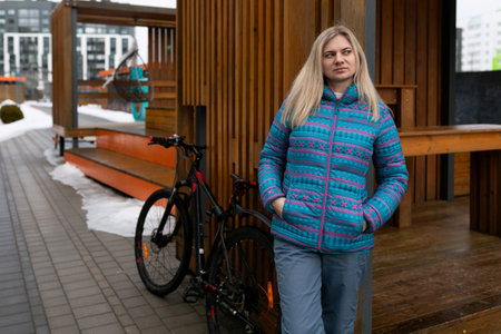Nice young woman rented a bicycle