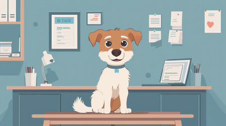 Dog Sitting on Desk in Room. Generative AIの素材