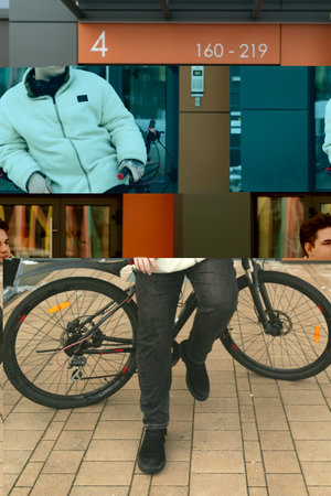 Lifestyle concept, young man rented a bicycleの写真素材