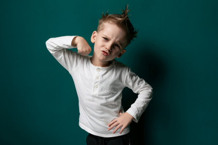 Young Boy Poses for Pictureの写真素材