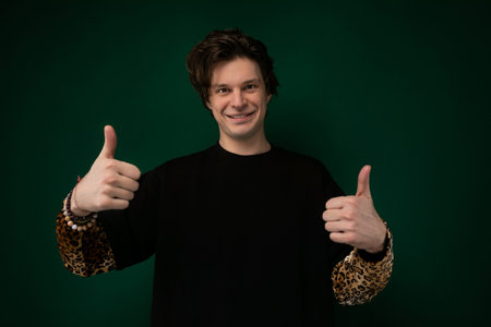 Man in Black Shirt Giving Thumbs Up
