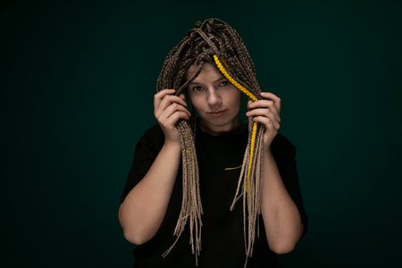 Woman With Dreadlocks Covering Hairの写真素材