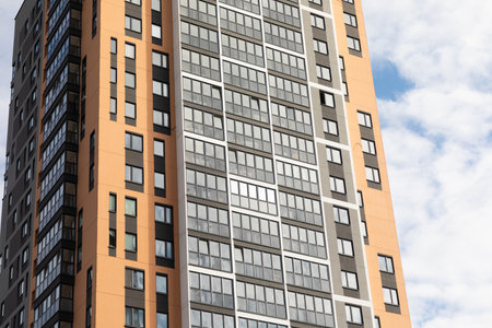High-rise apartment buildings in a residential area with views on rent and mortgage considerationsの写真素材