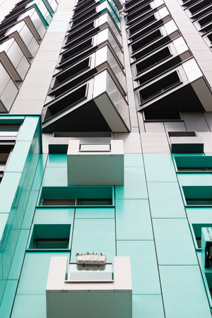 High-rise apartment buildings in a residential area showcasing modern architecture and rental options in an urban environmentの写真素材