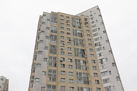 A view of modern high-rise apartment buildings in a residential area showcasing potential rental and mortgage opportunitiesの写真素材