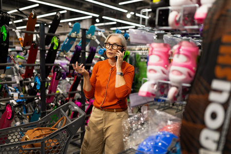 Woman engaged in shopping and decision-making while surrounded by various items in a bustling retail...
