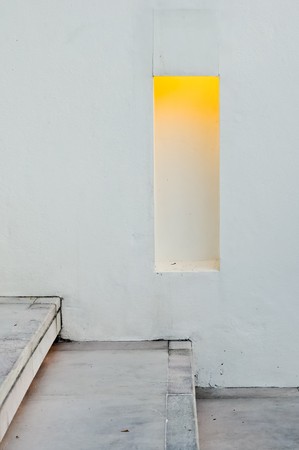 Yellow light on directly entrance stairs in front of the hotel の写真素材