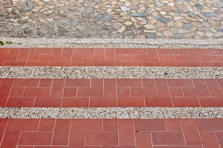 Old red path in the garden of resort,Thailandの写真素材