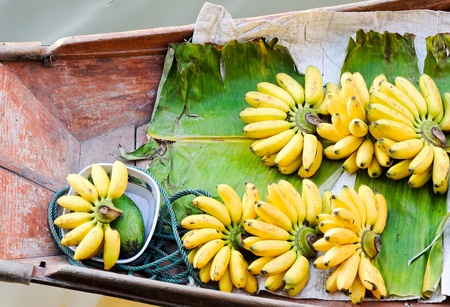 Banana on the rowboat  within Thailand's famous floating market.の写真素材