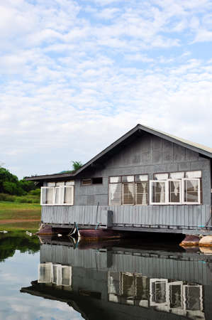 Floating house on the large lake in national park ,Thailandのeditorial素材