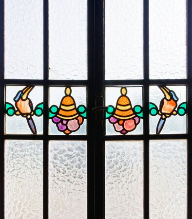 Colorful of mosaic glass in the living room of palace,Thailandの写真素材