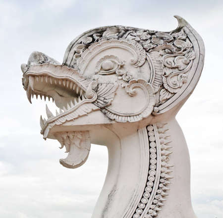 White lion sculptures in northern of Thai style の写真素材