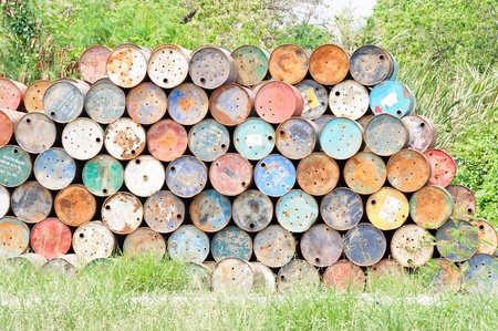 Fuel tank in the park near the city village 