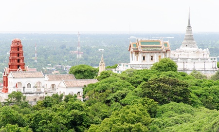 Old royal palace on the mountain of urban city,Thailand の写真素材