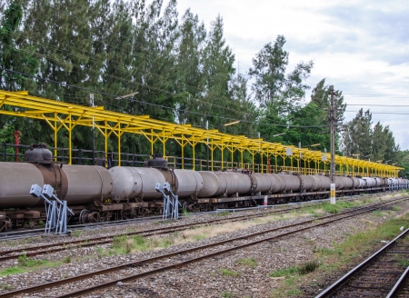 Oil tanker in freight train in the station のeditorial素材