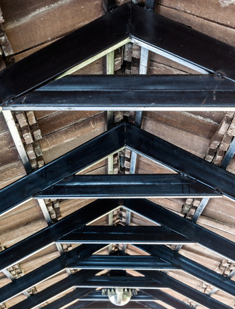 Metal frame of walkway roof in the factory.