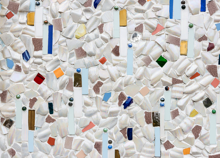 Collage ceramic tile on the church wall of the Thai temple.の写真素材