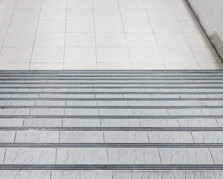 Old staircase with tile pattern in the old canteen of the factory.