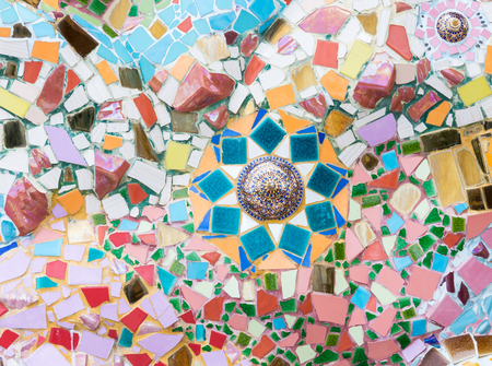 Collage ceramic tile for decorate on the church wall of the Thai temple,Northern of Thailand.(Public area not required Property Release)の写真素材