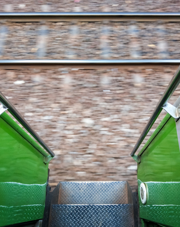 Movement of the railway line below the metal stair way of the express train,Thailand.の写真素材