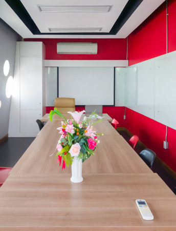 The empty meeting room for co-working space in the local coffee cafe, font view with the copy space.の写真素材