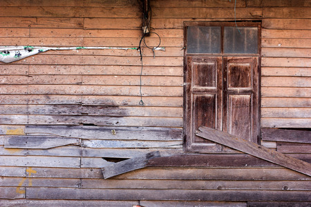 Wooden house, old wooden windowの写真素材