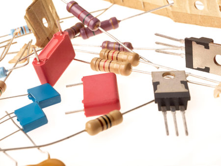 Electronic parts macro isolated on whiteの写真素材