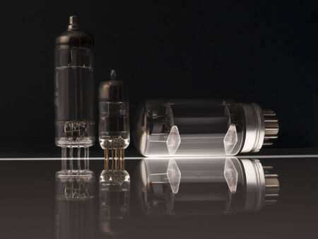 Vacuum tubes on black background  with reflectionの写真素材