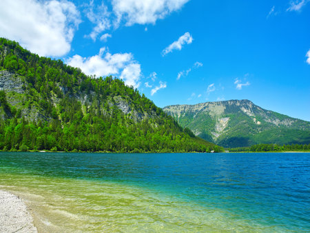 Beautiful Offensee lake landscape in Austrian Alps.の写真素材