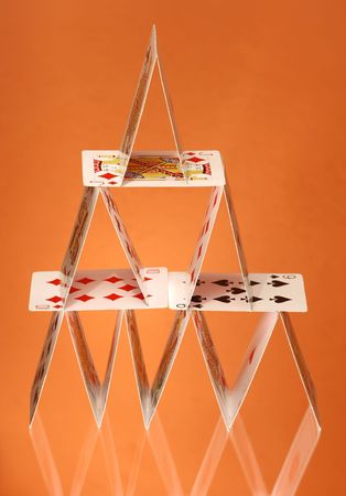 card to games on orange background, unstable buildingのeditorial素材