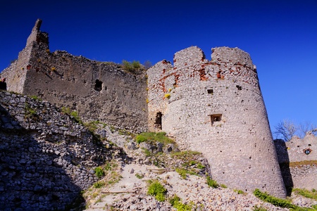 Ruins of Slovak Castle Plavecky was build in 13th century  It served as a border fortress and from the 1706 it undergoes destruction to ruins nowadays のeditorial素材