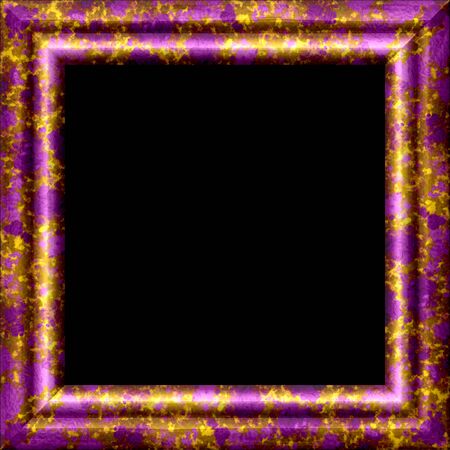 Purple metal or wooden ornamental frame with golden splashの写真素材