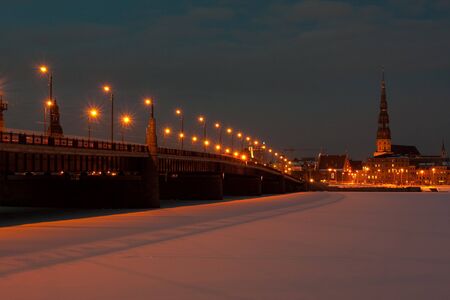 Bridge at night in winterの写真素材
