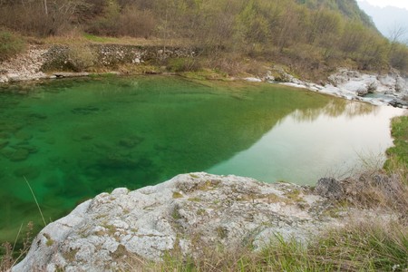 Green rive with rocks in wild natureの写真素材