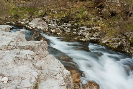 Green rive with rocks in wild natureの写真素材