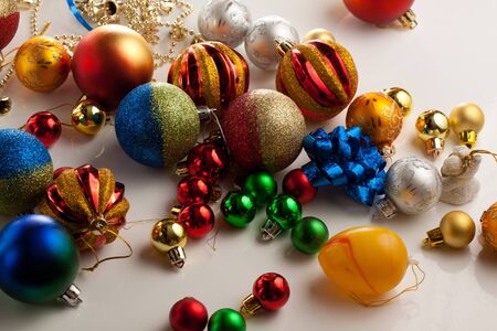 Christmas balls on white backgrounsの写真素材