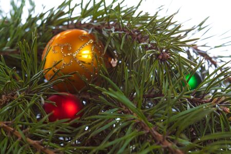 Christmas fir with decoration and ballsの写真素材