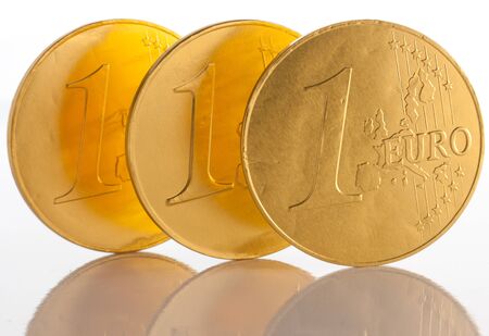 Euro coin on white background macro close upの写真素材