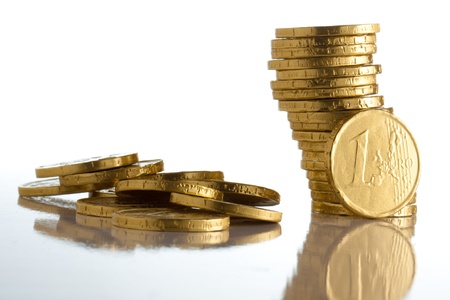 Euro coin on white background macro close up