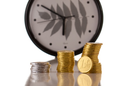 Euro coin on white background macro close up