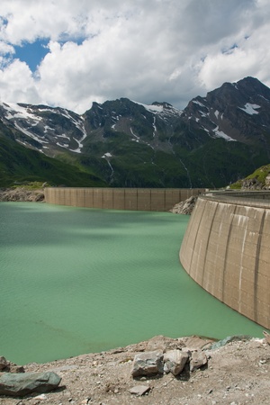Kaprun Dam, lake and Alps in Austriaの写真素材