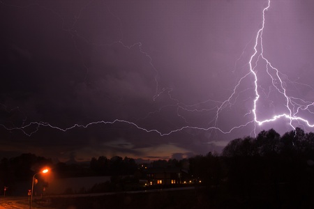 Storm with lightning at night