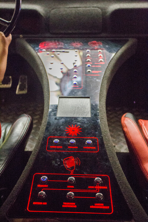 Firetruck interior with red buttons console