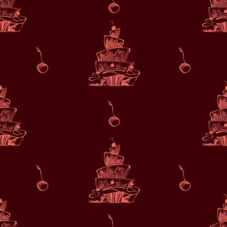 Hand drawn sweet cupcakes with birthday candle design backdrop. Template for greeting card, postcard or adult coloring book.のイラスト素材