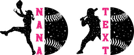 Baseball Girl Custom Text, Baseball Player, Half Baseball Silhouetteのイラスト素材