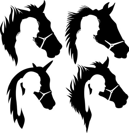 Girl Loves Horses, Woman And Horse, Horse Lover, Horse Headのイラスト素材