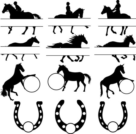 Horse Monogram, Horse Split Name Frame, Horseshoe Monogramのイラスト素材