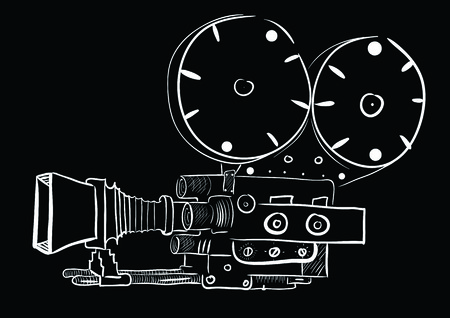 the sketch of an old video camera on a black backgroundのイラスト素材