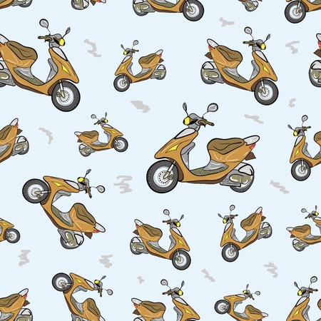 Seamless texture with color scooters on a blue backgroundのイラスト素材
