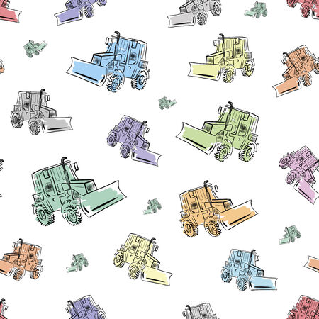Seamless texture with the color copied tractors of the different sizeのイラスト素材